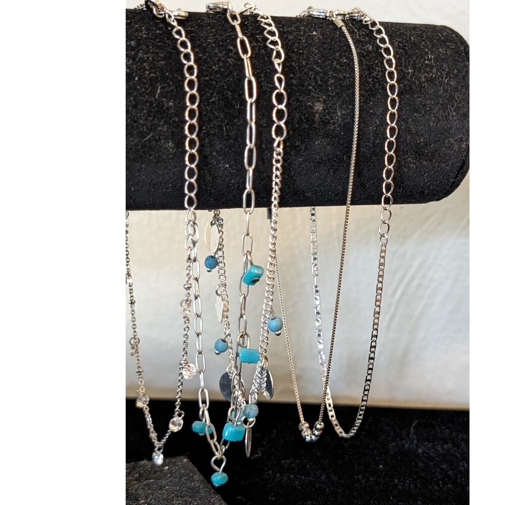 Lot of Five Silver Tone Delicate Ankle Bracelets